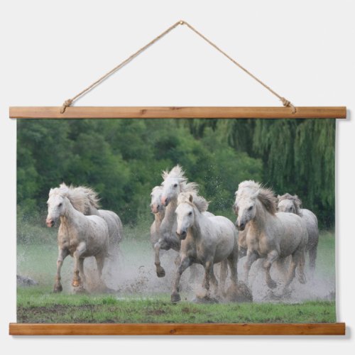 Camargue Horses Running in Water Hanging Tapestry