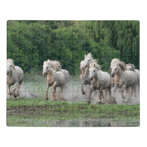 Camargue Horses Running in Water Jigsaw Puzzle