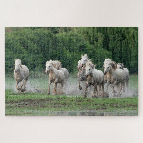 Camargue Horses Running in Water Jigsaw Puzzle