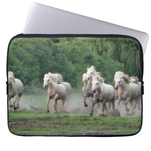 Camargue Horses Running in Water Laptop Sleeve