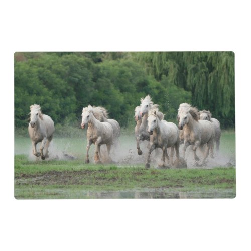 Camargue Horses Running in Water Placemat