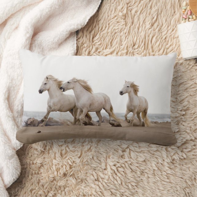 Camargue Horses Running on the Beach Lumbar Pillow (Blanket)