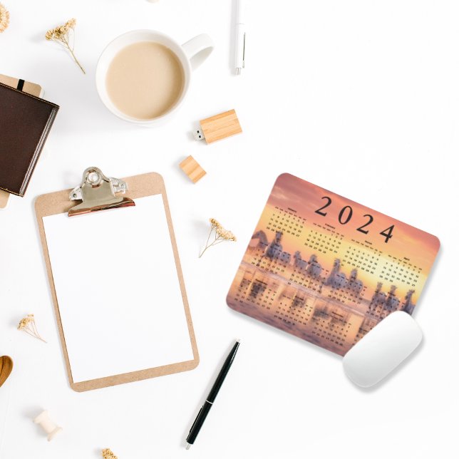 Camargue White Horses in Sunset 2024 Year Calendar Mouse Pad (Creator Uploaded)