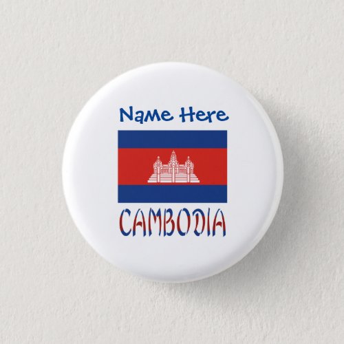 Cambodia and Cambodian Flag Blue Personalization  Button