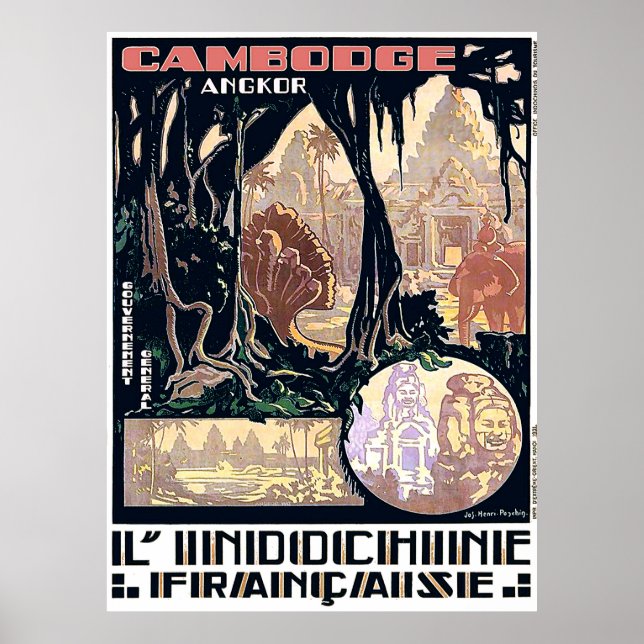 Cambodia, Angkor, L'Indochine, Vintage Asian Trave Poster (Front)