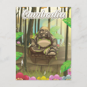 Cambodia Buddah vintage travel poster Postcard