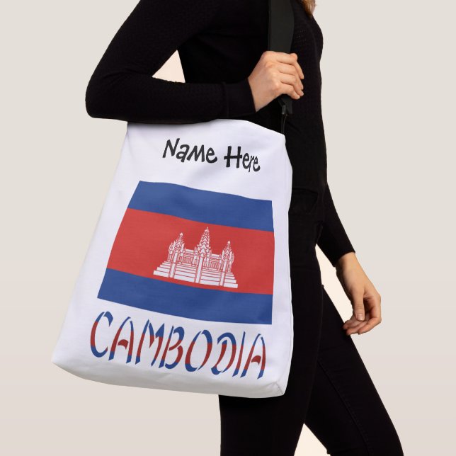 Cambodia Cambodian Flag Personalized Name  Crossbody Bag (Close Up)