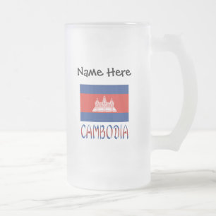 Cambodia Cambodian Flag Personalized Name  Frosted Glass Beer Mug