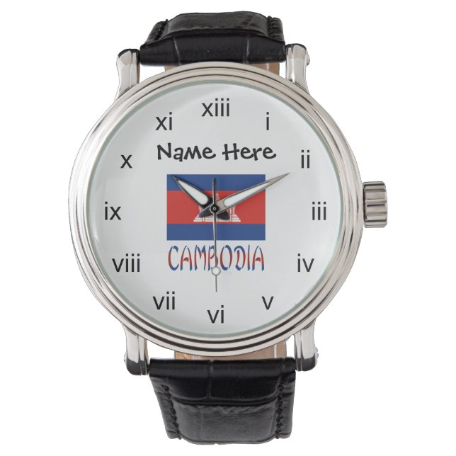 Cambodia Cambodian Flag Personalized Name  Watch (Front)