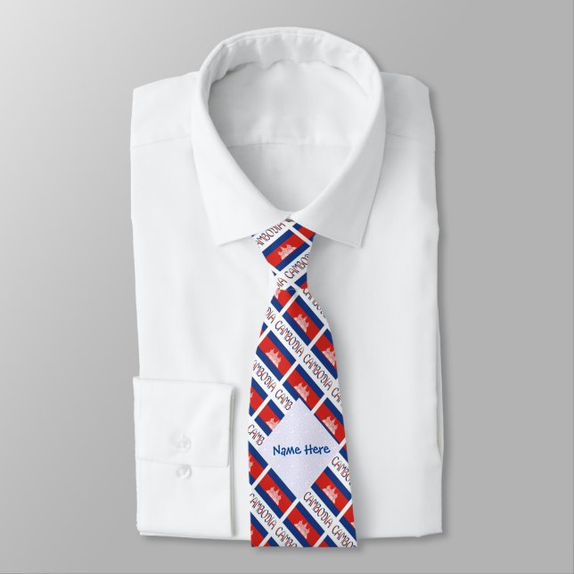 Cambodia Cambodian Flag Tiled Blue Personalization Neck Tie (Tied)