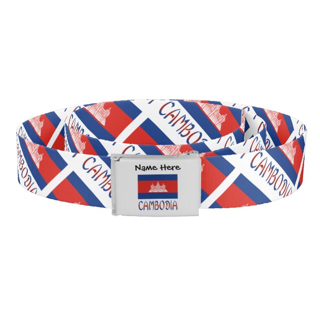 Cambodia Cambodian Flag Tiled Personalized  Belt (Coil)