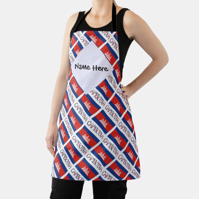 Cambodia Cambodian Flag Tiled Personalized Name  Apron (Insitu)