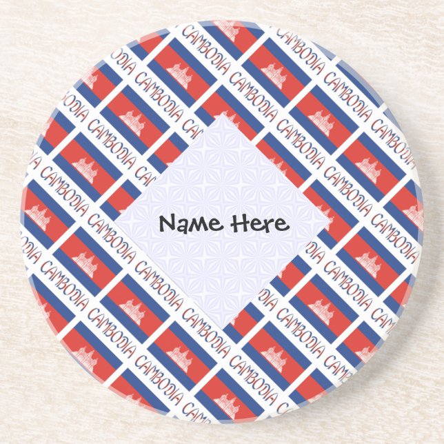 Cambodia Cambodian Flag Tiled Personalized Name  Coaster (Front)