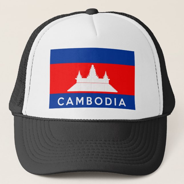 cambodia country flag symbol name text trucker hat (Front)