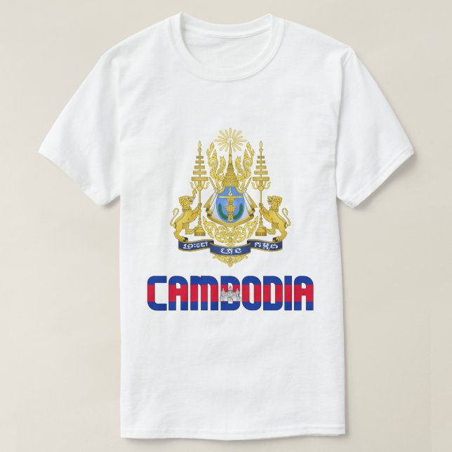Cambodia Flag and Coat Of Arms Patriotic T-Shirt (Design Front)