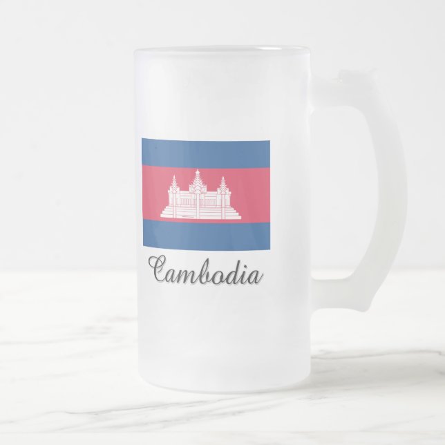Cambodia Flag Design Frosted Glass Beer Mug (Right)