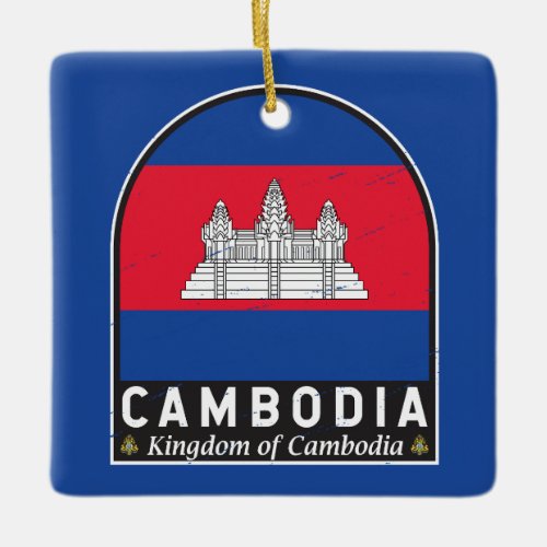 Cambodia Flag Emblem Distressed Vintage Ceramic Ornament