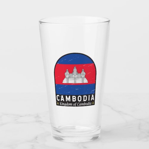 Cambodia Flag Emblem Distressed Vintage Glass