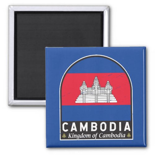 Cambodia Flag Emblem Distressed Vintage Magnet