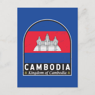 Cambodia Flag Emblem Distressed Vintage Postcard