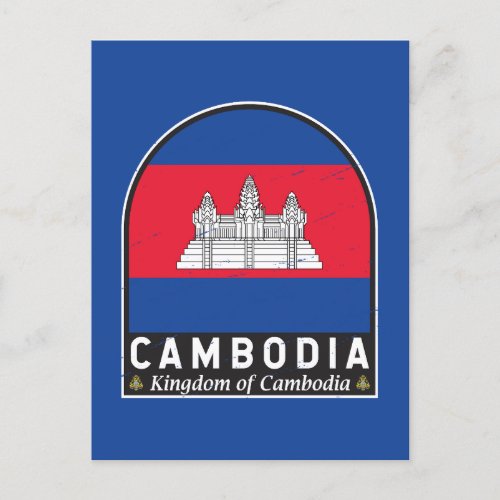 Cambodia Flag Emblem Distressed Vintage Postcard