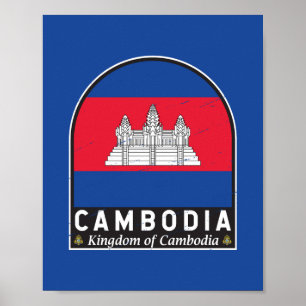 Cambodia Flag Emblem Distressed Vintage Poster