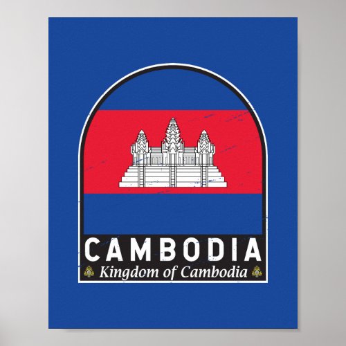 Cambodia Flag Emblem Distressed Vintage Poster