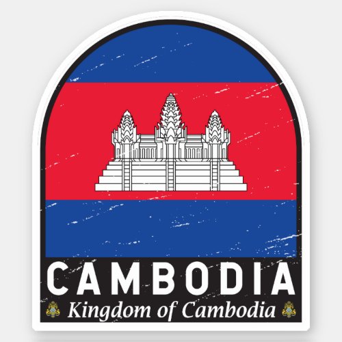 Cambodia Flag Emblem Distressed Vintage Sticker