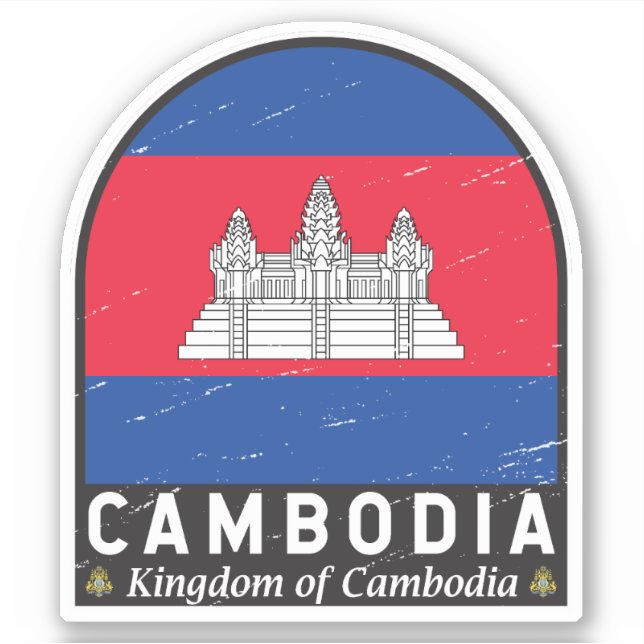 Cambodia Flag Emblem Distressed Vintage Sticker (Front)
