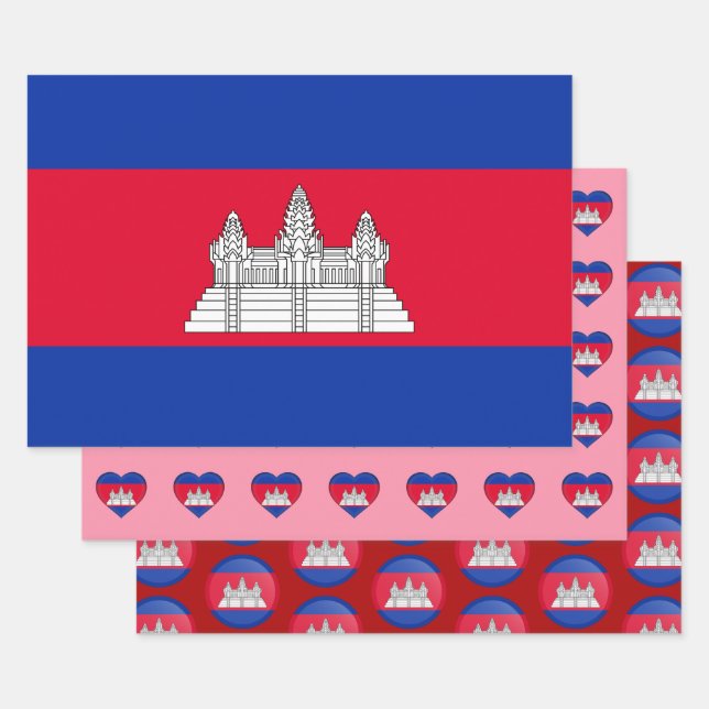 Cambodia Flag, Heart & Cambodian Fashion /Gift Set Wrapping Paper Sheets (Set)