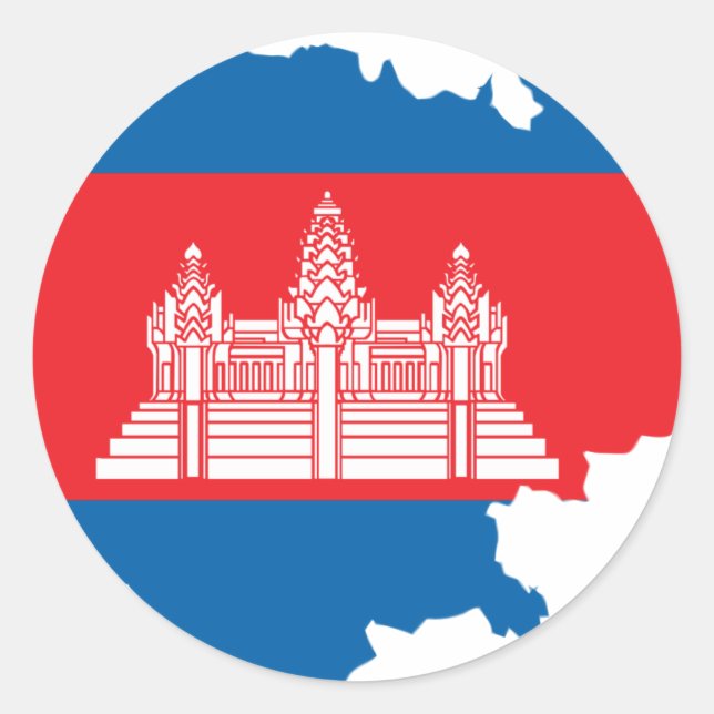 Cambodia flag map classic round sticker (Front)