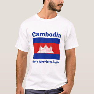 Cambodia Flag + Map + Text T-Shirt