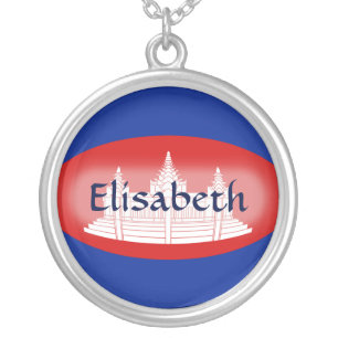 Cambodia Flag + Name Necklace