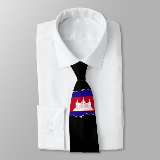 Cambodia Flag Neck Tie (Tied)