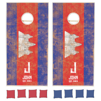 Cambodia Flag Personalized Name Monogram Wood Cornhole Set