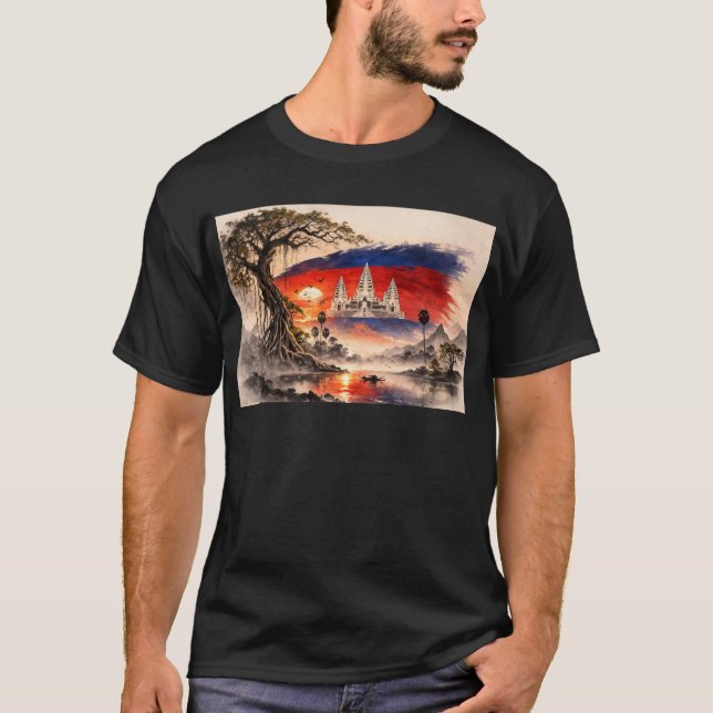 Cambodia Flag Sunset T-Shirt (Front)