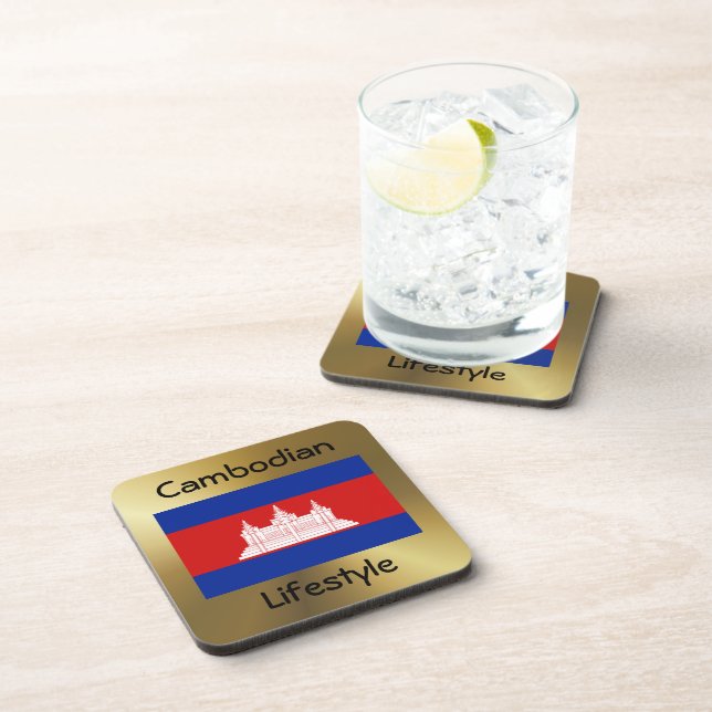 Cambodia Flag+Text Coaster (Right Side)