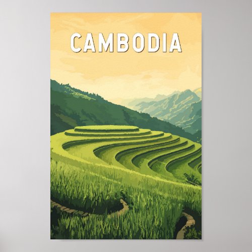Cambodia Illustration Travel Art Vintage