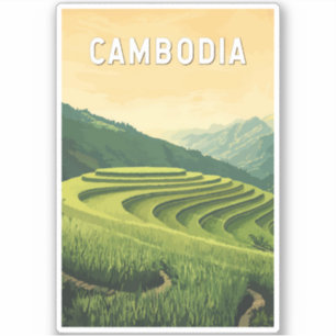 Cambodia Illustration Travel Art Vintage Sticker