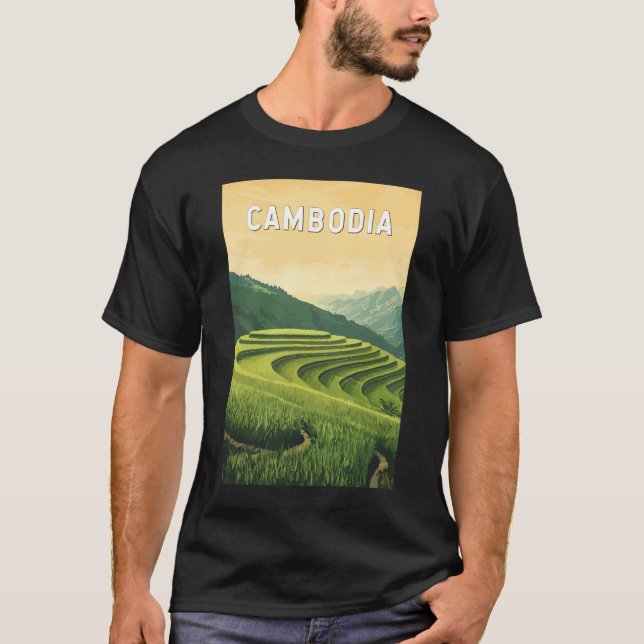 Cambodia Illustration Travel Art Vintage T-Shirt (Front)