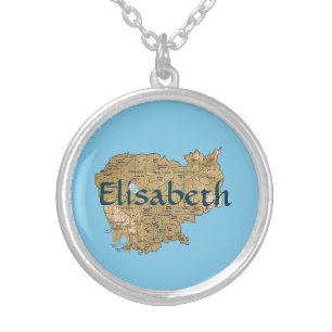 Cambodia Map + Name Necklace