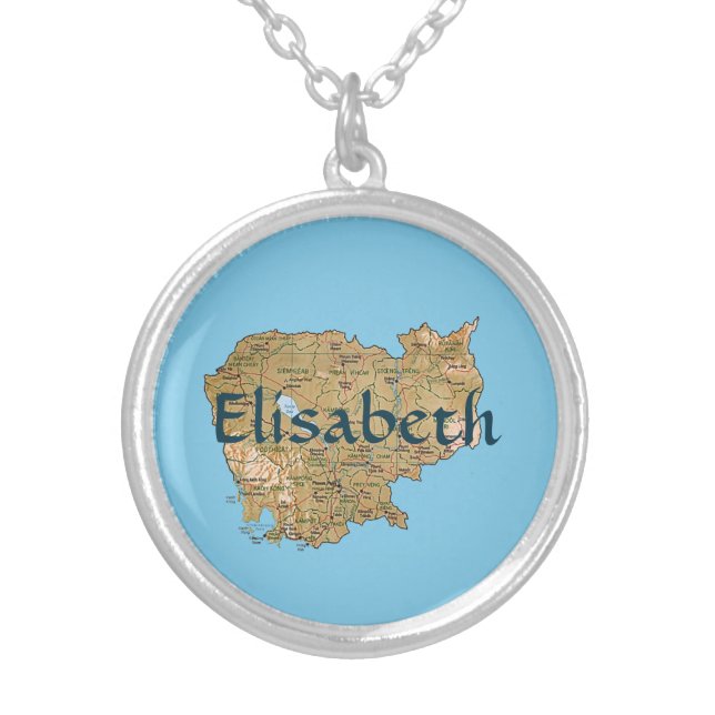 Cambodia Map + Name Necklace (Front)