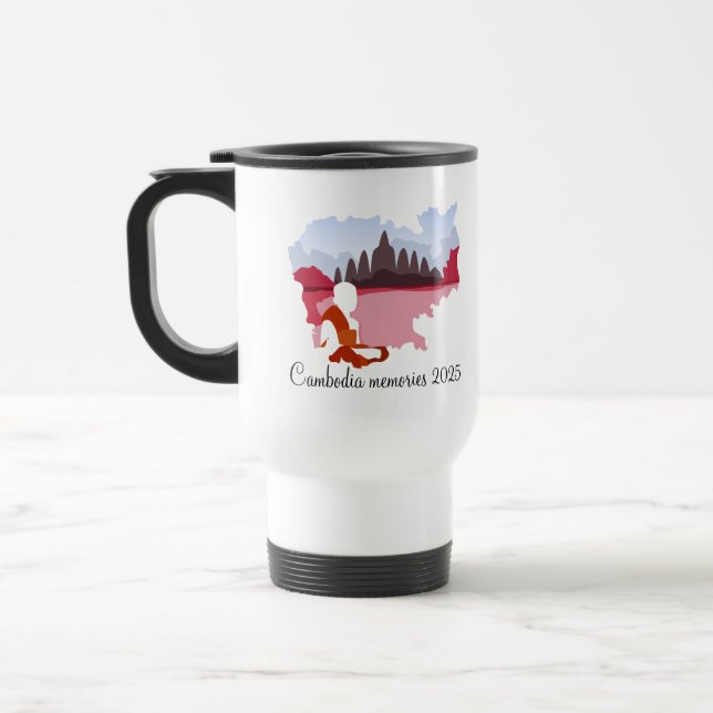 Cambodia Memories Map with Monk Personalized Travel Mug (Left)