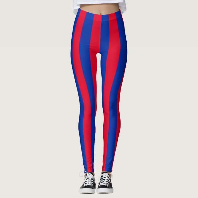 Cambodia National Flag Colors Vertical Striped Leggings (Front)