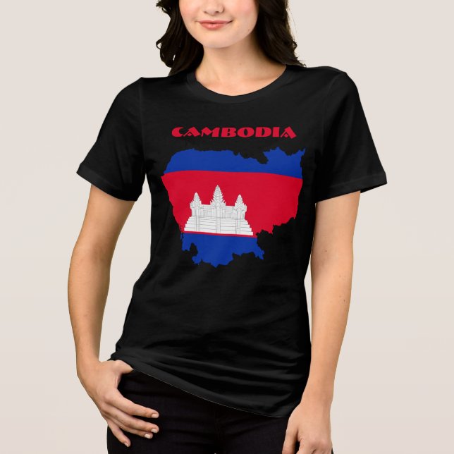 CAMBODIA Special Customizable Black Tourist Tri-Blend Shirt (Front)