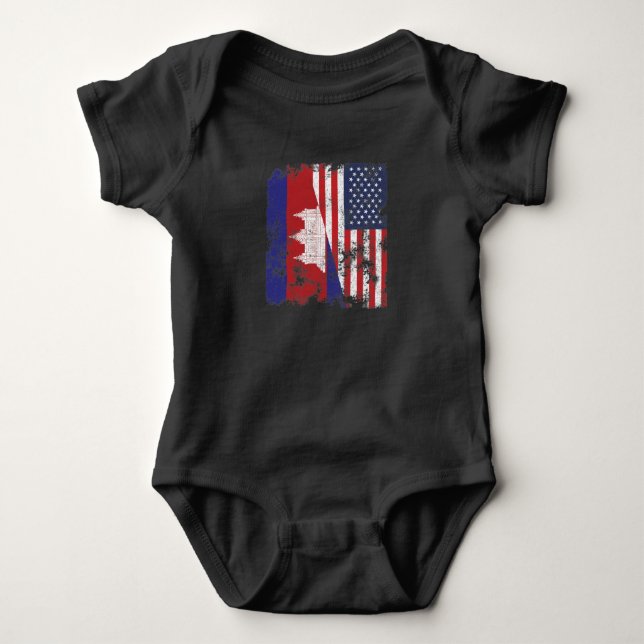 Cambodia USA Flag - Half American Baby Bodysuit (Front)