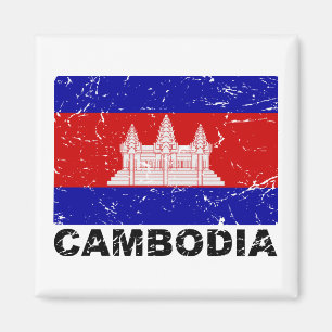 Cambodia Vintage Flag Magnet