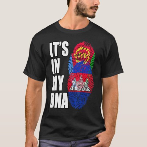 Cambodian And Eritrean Mix DNA Flag Heritage T_Shirt