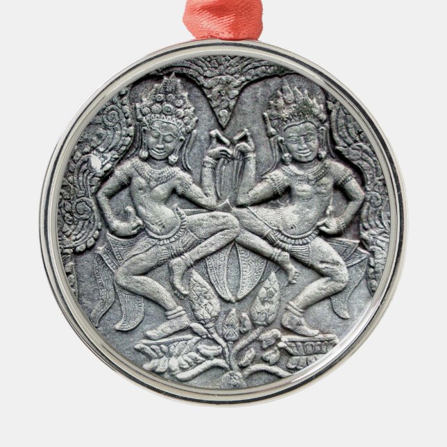Cambodian dancers stone carving metal ornament (Front)