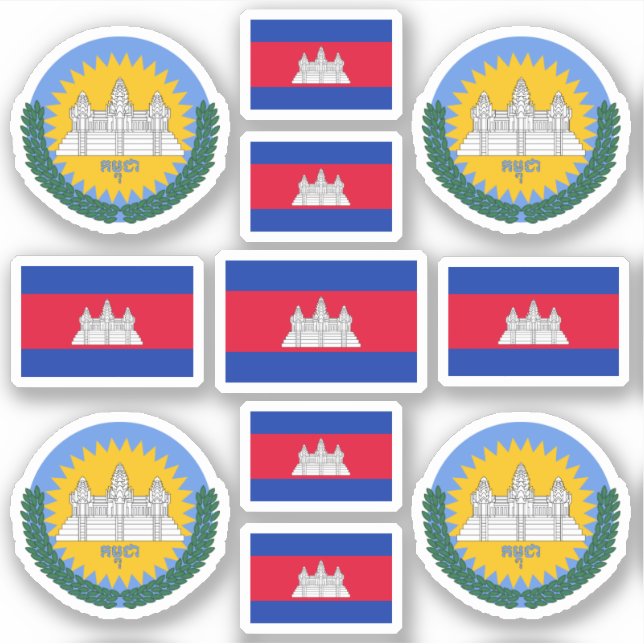 Cambodian national symbols / coat of arms and flag sticker (Front)